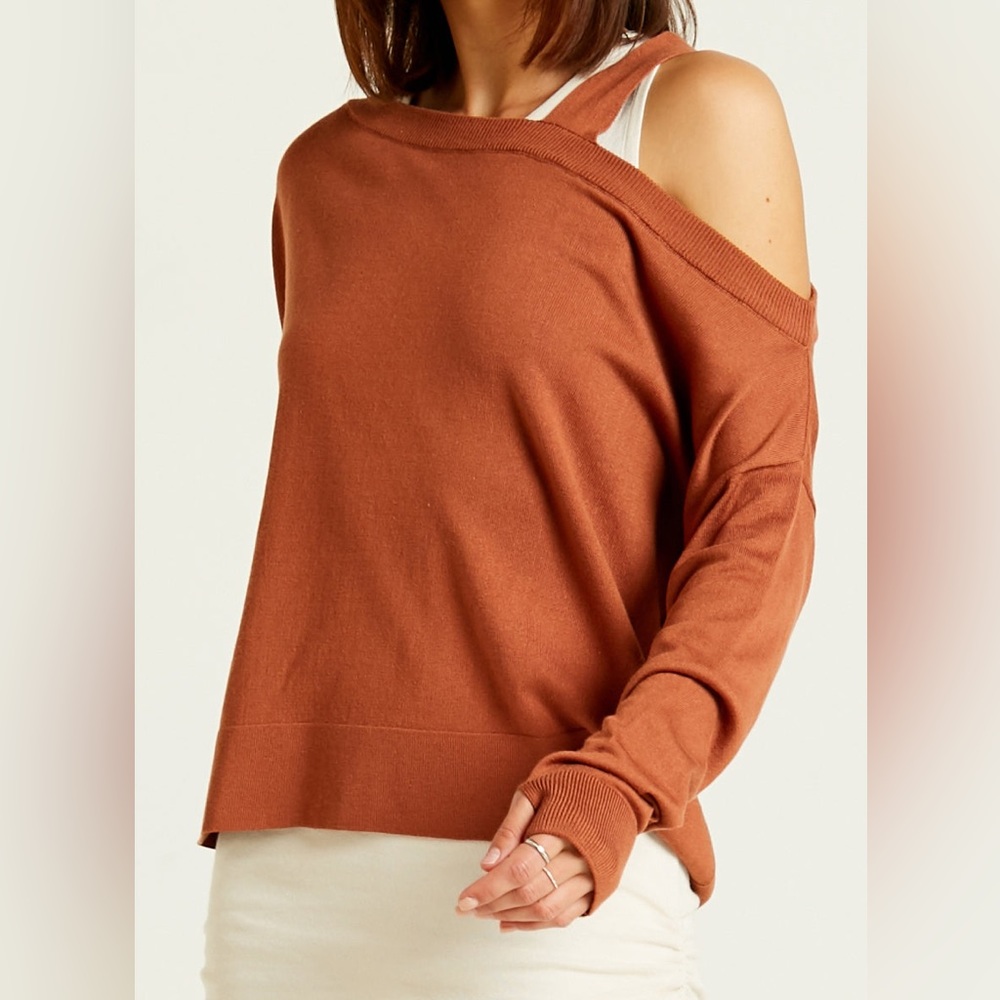 Planet Pima Cotton Cut Away Sweater Size Relaxed  Fit M Boxy Cropped Preowned